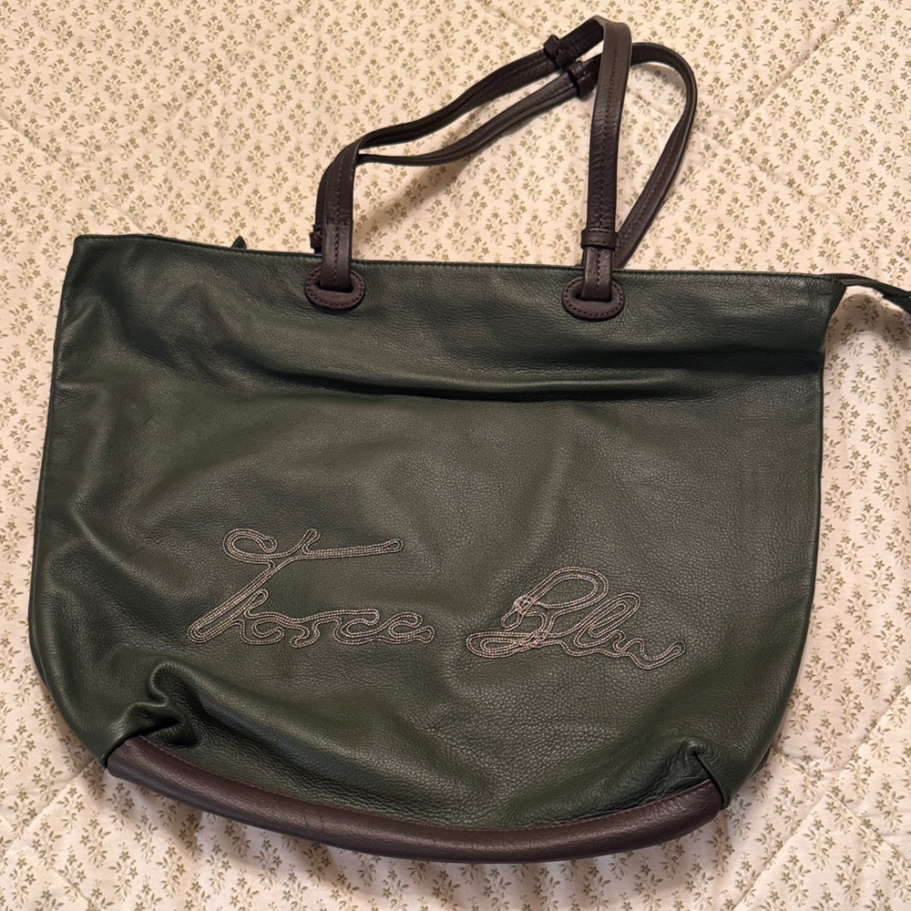 TOSCA BLU Dark Green Tote with Embroidered Detail